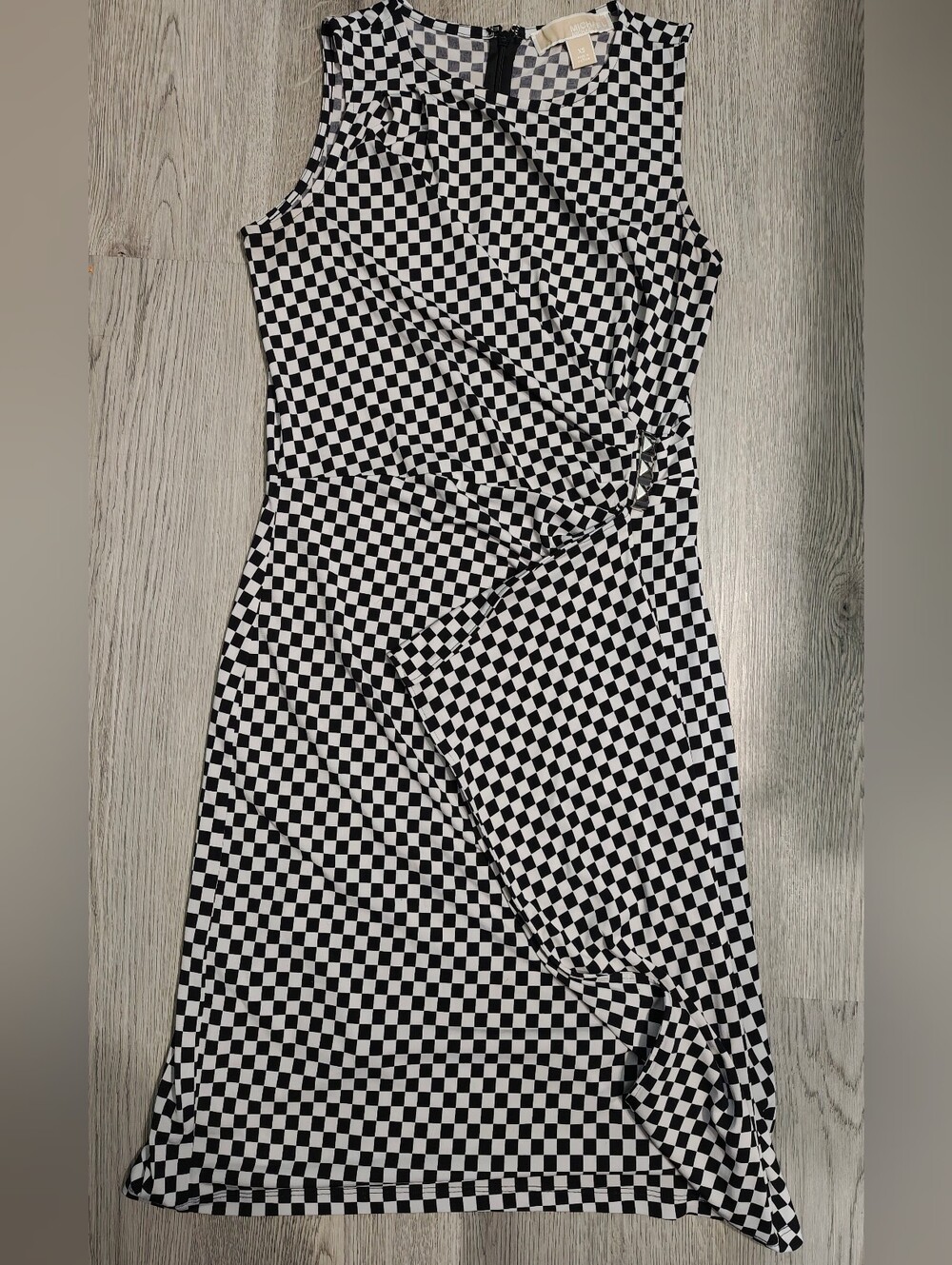 MICHAEL Michael Kors Checkerboard Studded Draped Dress XS
